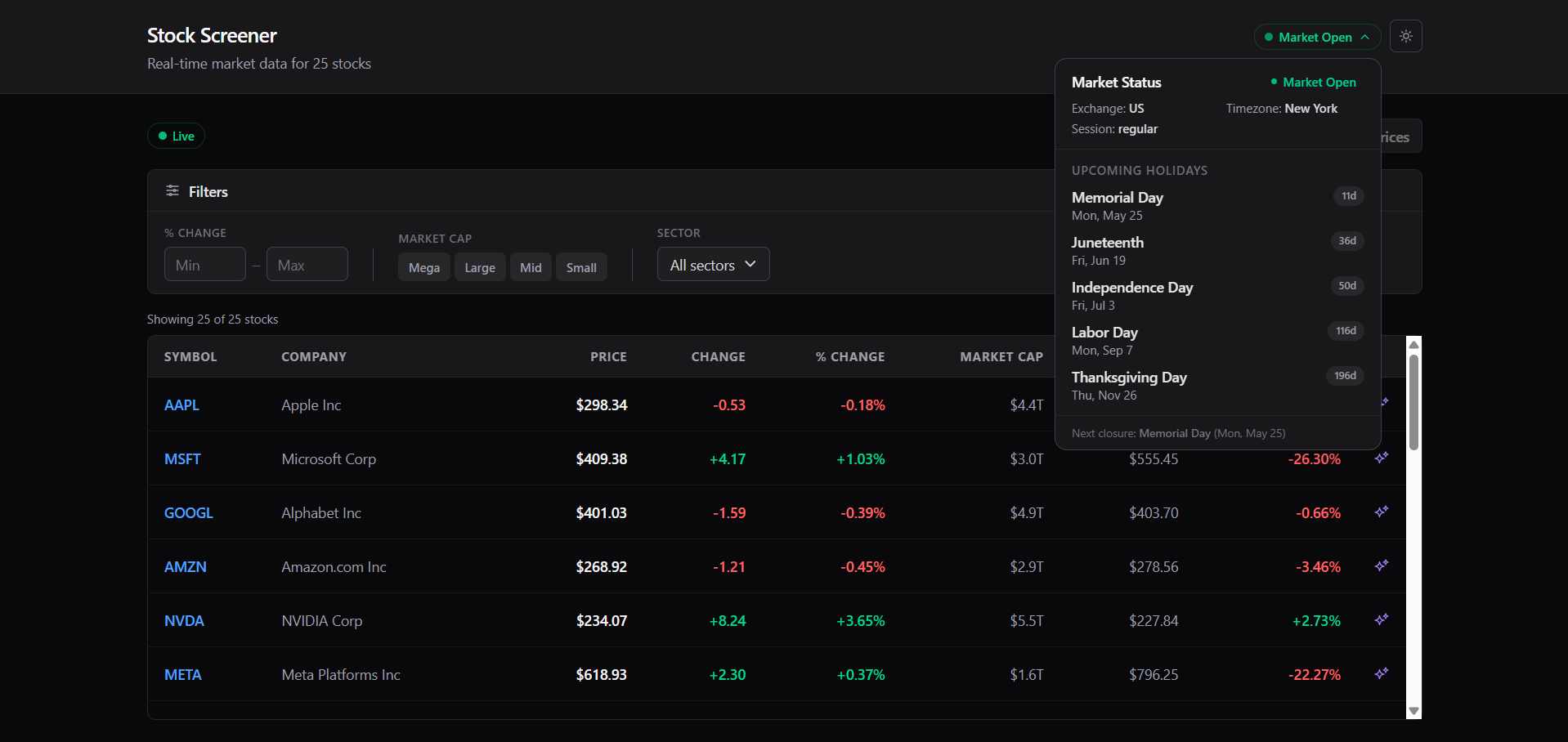 Real-Time Stock Screener